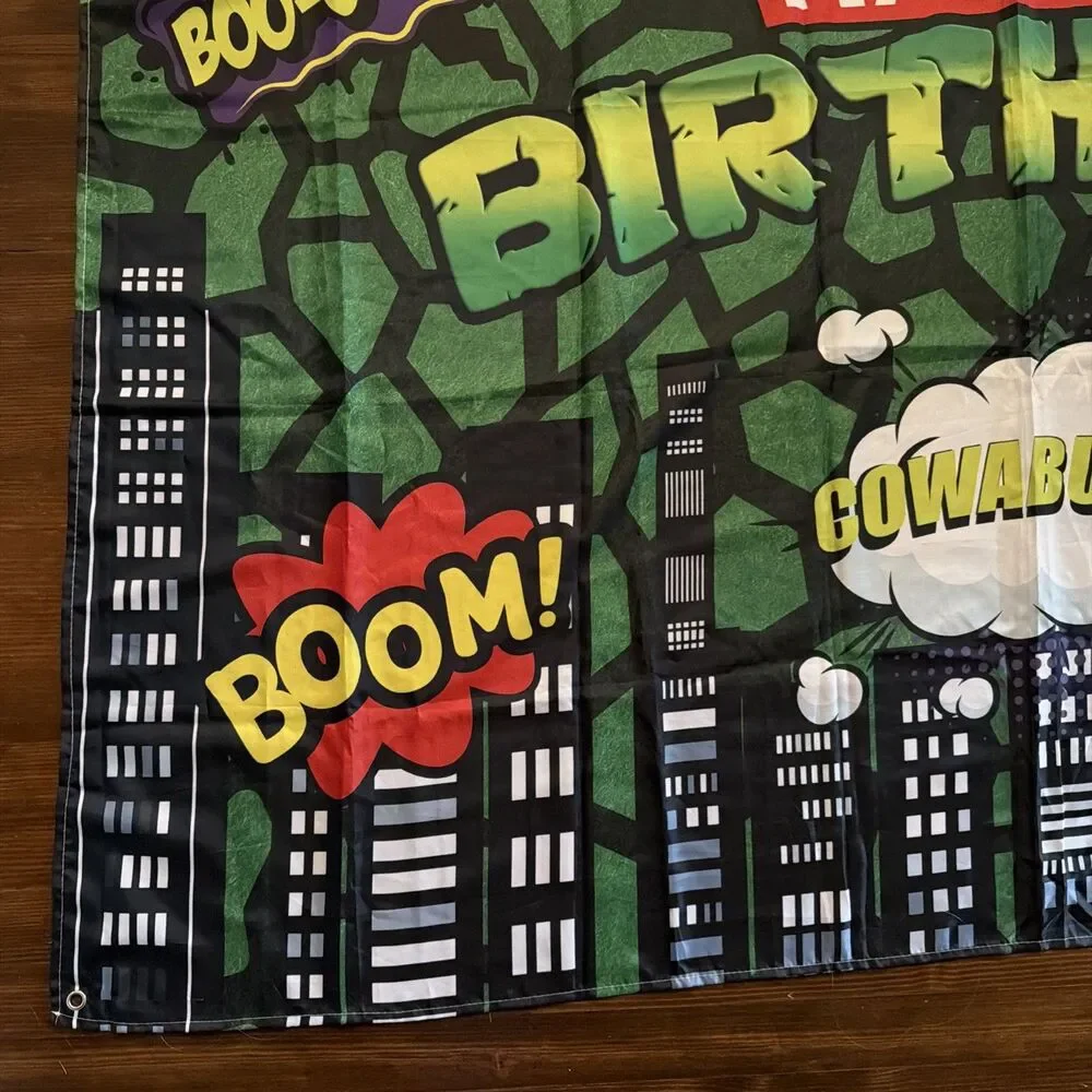 Turtles Theme Happy Birthday 3x5 Ft. Banner Cartoon 44 x 70
